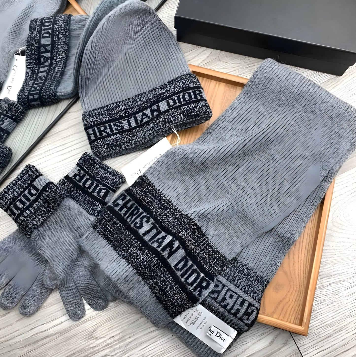 DIOR WOMEN'S HAT, GLOVES, AND CASHMERE SCARF SET