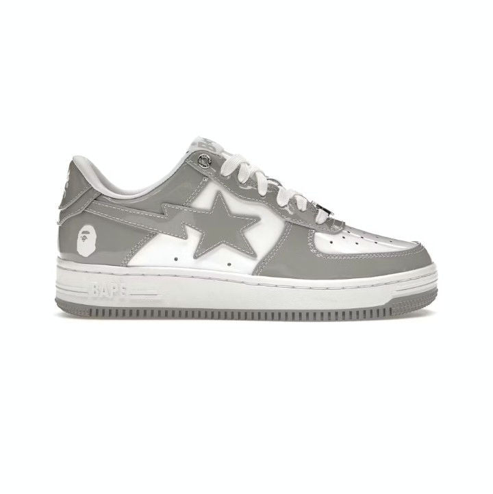 A BATHING APE BAPE STA PATENT LEATHER WHITE GREY