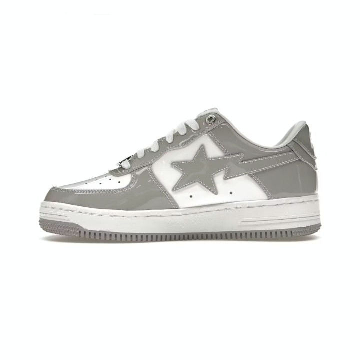 A BATHING APE BAPE STA PATENT LEATHER WHITE GREY