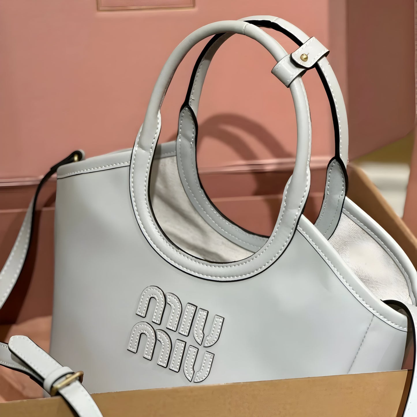 MIU MIU BEIGE CANVAS IVY TOTE BAG