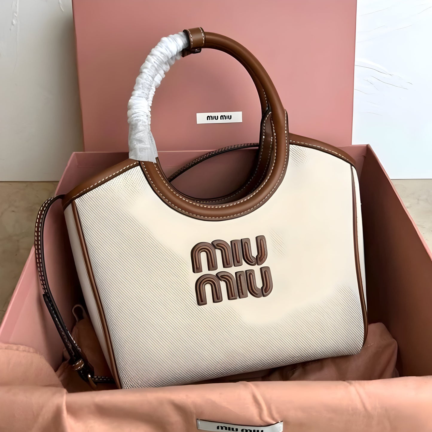 MIU MIU BEIGE CANVAS IVY TOTE BAG