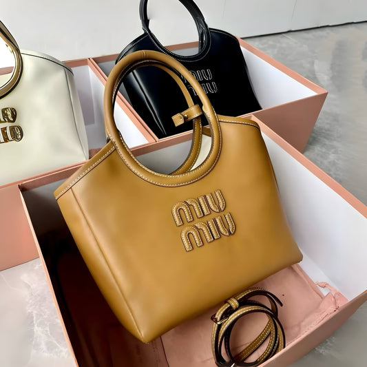 MIU MIU BEIGE CANVAS IVY TOTE BAG