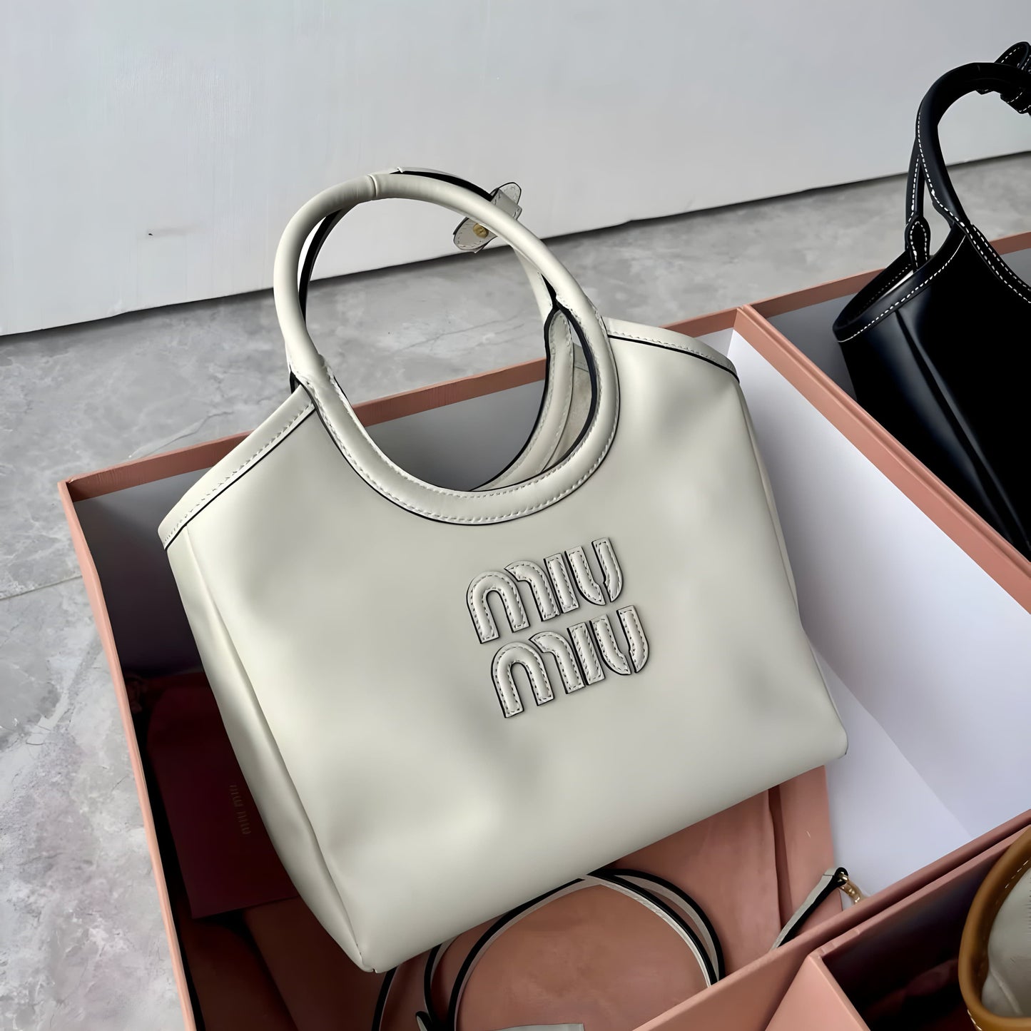 MIU MIU BEIGE CANVAS IVY TOTE BAG