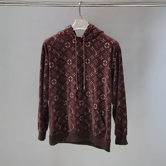 LOUIS VUITTON BROWN VELVET MONOGRAM PRINT HOODIE