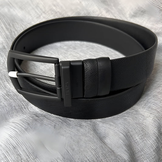 PRADA MEN'S BLACK LEATHER BELT