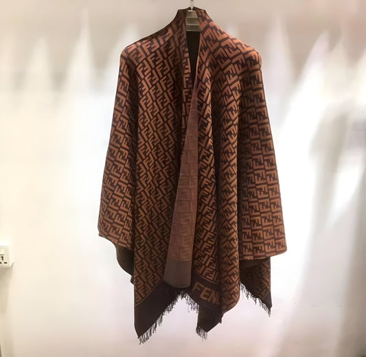 FENDI ROMA WOOL & FLEECE PONCHO