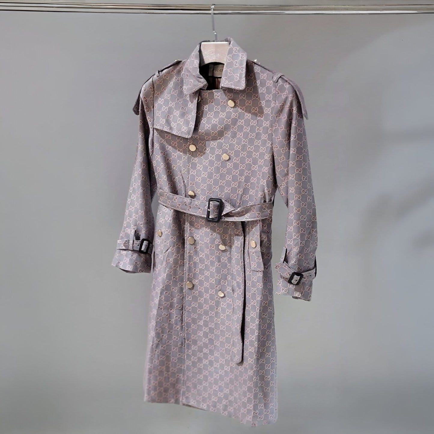 GUCCI WOMEN'S BROWN PLAID LONG TRENCH COAT