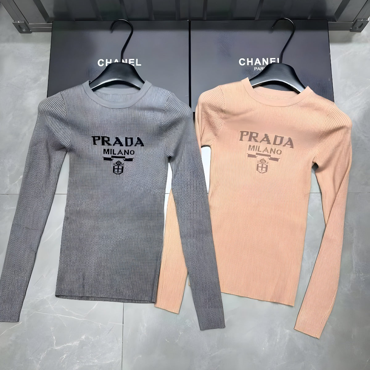 PRADA INTARSIA KNIT LOGO SWEATER.