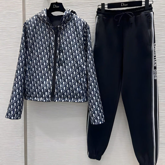 DIOR DIORIVIERA NAVY OBLIQUE JACQUARD JACKET AND MATCHING PANTS