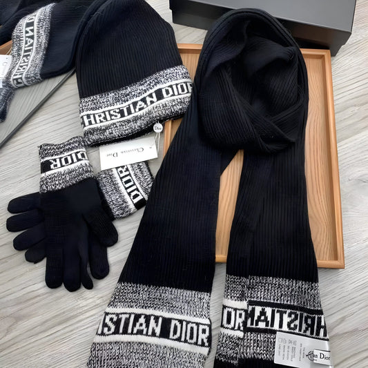 DIOR WOMEN'S HAT, GLOVES, AND CASHMERE SCARF SET