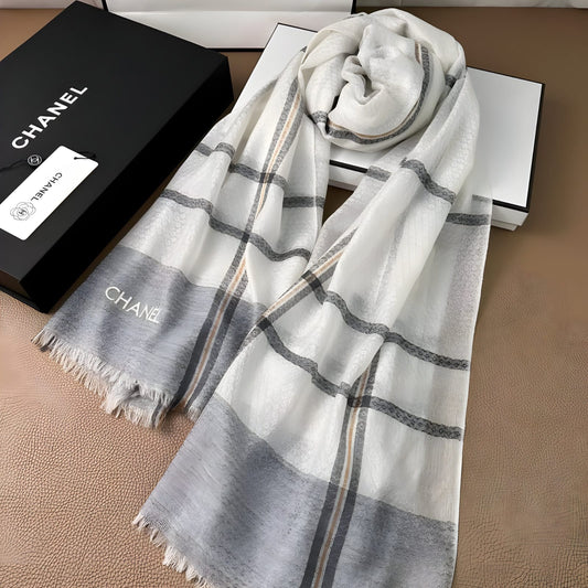 CHANEL WHITE CAMELLIA FLOWER PRINT SILK SQUARE SCARF