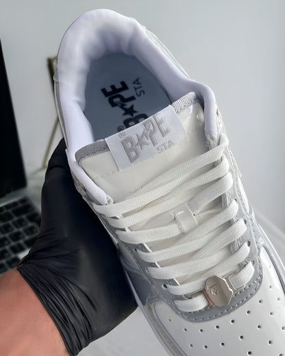 A BATHING APE BAPE STA PATENT LEATHER WHITE GREY