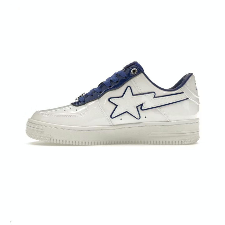 A BATHING APE BAPE STA PATENT LEATHER WHITE BLUE