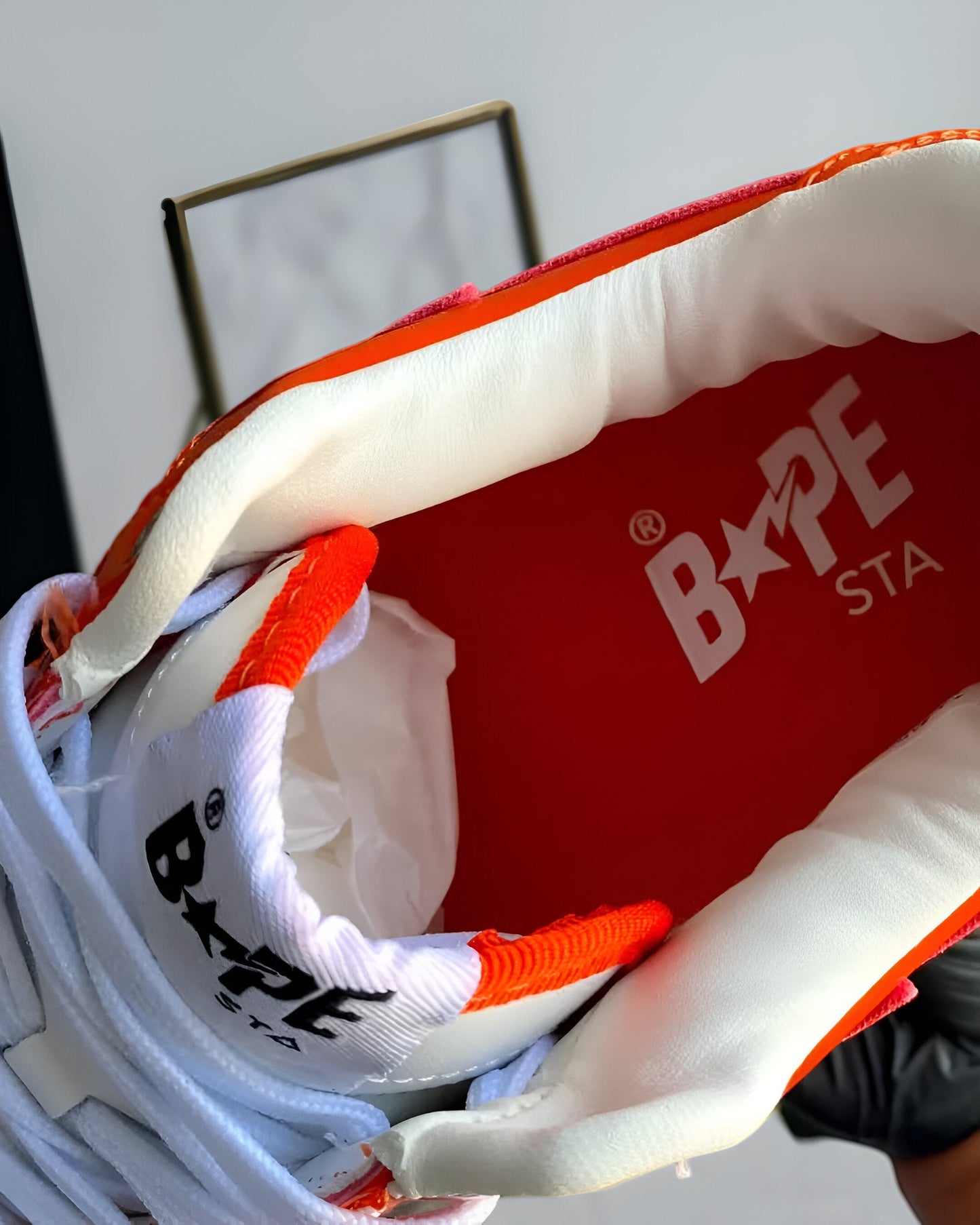 A BATHING APE BAPE STA PATENT LEATHER ORANGE WHITE