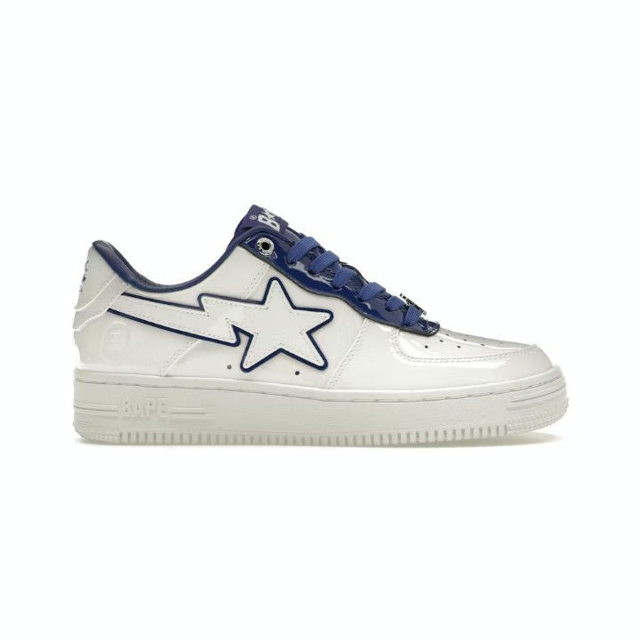 A BATHING APE BAPE STA PATENT LEATHER WHITE BLUE