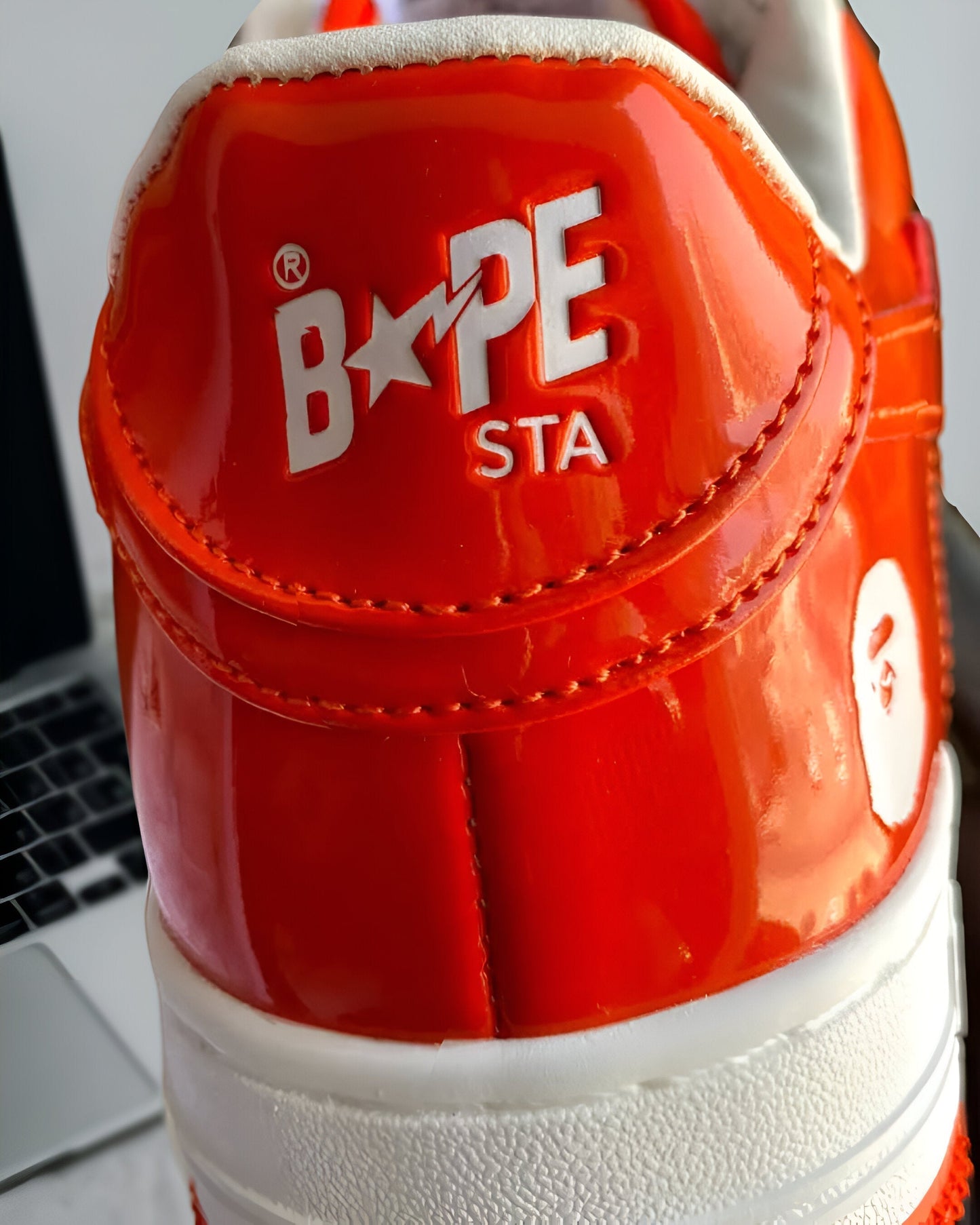A BATHING APE BAPE STA PATENT LEATHER ORANGE WHITE