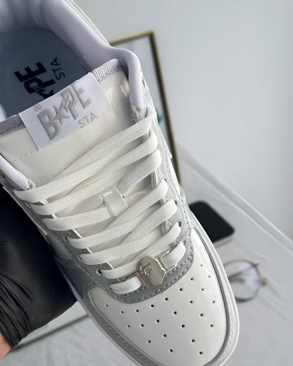 A BATHING APE BAPE STA PATENT LEATHER WHITE GREY
