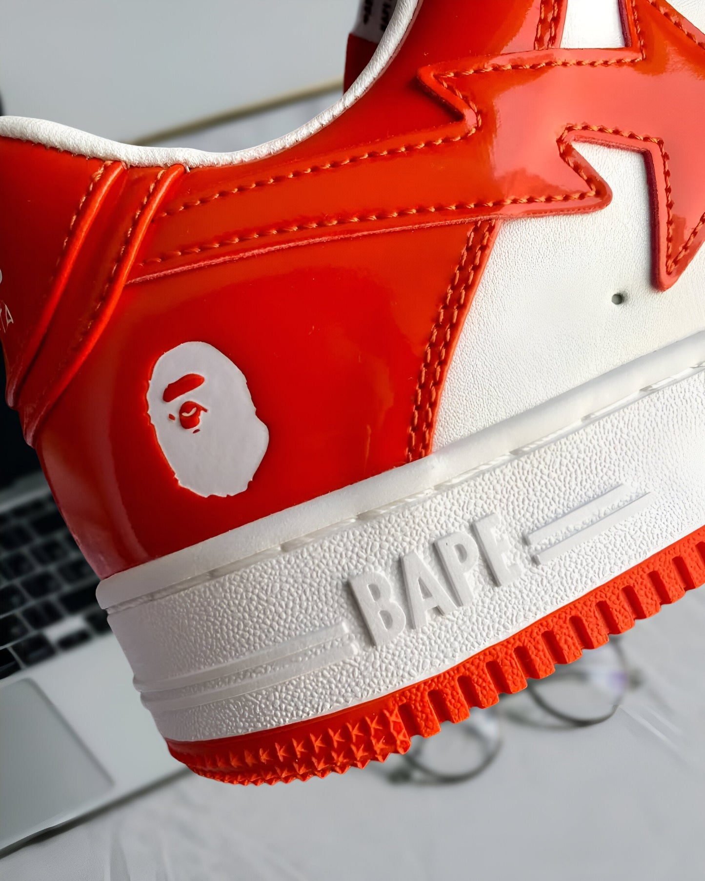 A BATHING APE BAPE STA PATENT LEATHER ORANGE WHITE