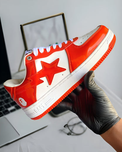 A BATHING APE BAPE STA PATENT LEATHER ORANGE WHITE