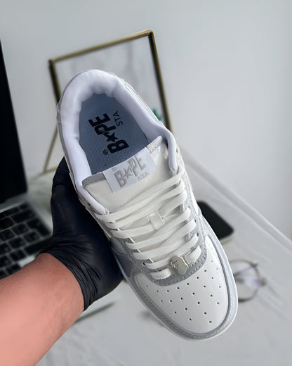 A BATHING APE BAPE STA PATENT LEATHER WHITE GREY
